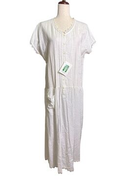 NWT Vintage Paper White Linen Dress 1987 Lace Trim Cottagecore Midi Size 10